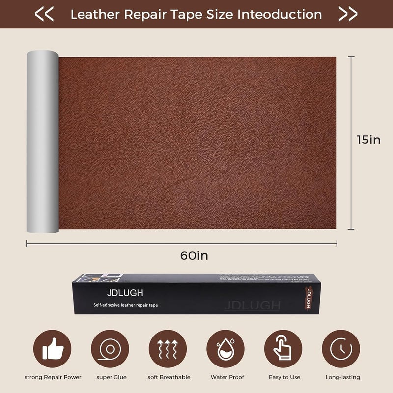 JDLUGH Sofa Leather Repair Patch Tape, Large Self Adhesive Couch, Car Seat, Office Chair, Leather Furniture, Vinyl Repair Patch Kit for Furniture (15x60 Inch, Brown) - Image 3